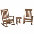 Polywood Estate Teak 3-Piece Rocking Chair Set with Round Side Table 633PWS4711TE